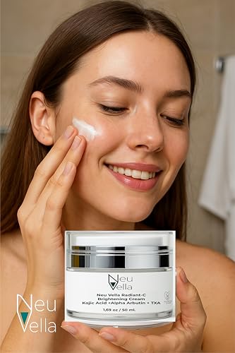 Neu Vella Radiant-C Brightening Vitamin Cream – Vitamin C + Tranexamic Acid + Alpha Arbutin + Kojic Acid Dipalmitate – Dark Spot Correcting, Tone-Evening Moisturizer | Made in USA, 1 Fl Oz