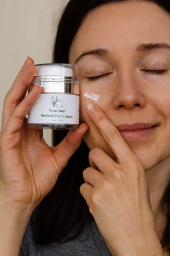 Neu Vella TimeVeil Retinol Eye Cream with Botanical Hyaluronic Acid, Niacinamide & Argan Oil – Brighten, Firm & Smooth Fine Lines – Gentle Anti-Aging Eye Treatment for Dark Circles & Puffiness – 1 oz
