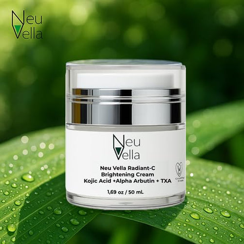 Neu Vella Radiant-C Brightening Vitamin Cream – Vitamin C + Tranexamic Acid + Alpha Arbutin + Kojic Acid Dipalmitate – Dark Spot Correcting, Tone-Evening Moisturizer | Made in USA-1.69 oz