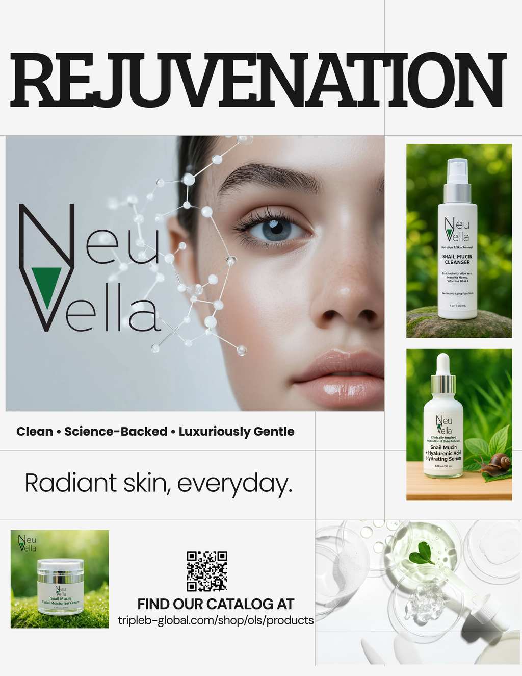 Neu Vella Snail Mucin Cream -Hyaluronic Acid + Niacinamide + TXA -for Dewy, Even-Looking Skin-1 oz