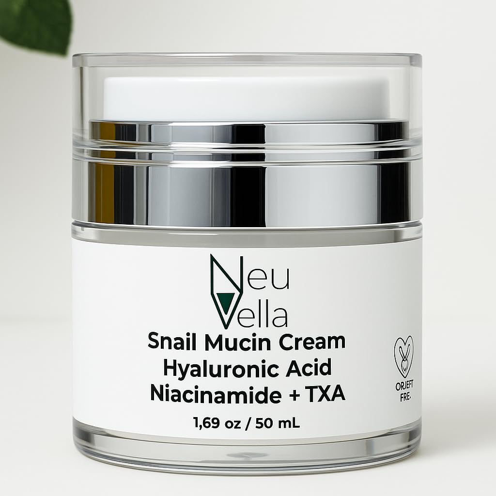 Neu Vella Snail Mucin Cream -Hyaluronic Acid + Niacinamide + TXA -for Dewy, Even-Looking Skin-1.69 oz