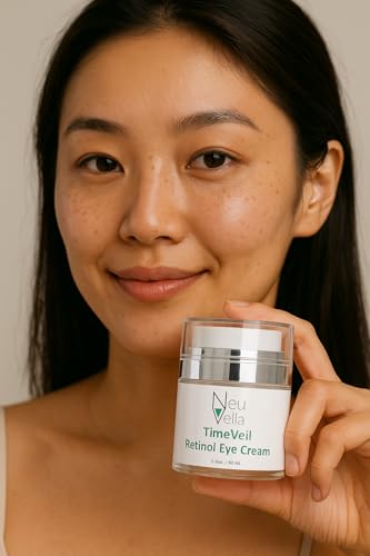 Neu Vella TimeVeil Retinol Eye Cream with Botanical Hyaluronic Acid, Niacinamide & Argan Oil – Brighten, Firm & Smooth Fine Lines – Gentle Anti-Aging Eye Treatment for Dark Circles & Puffiness – 1 oz