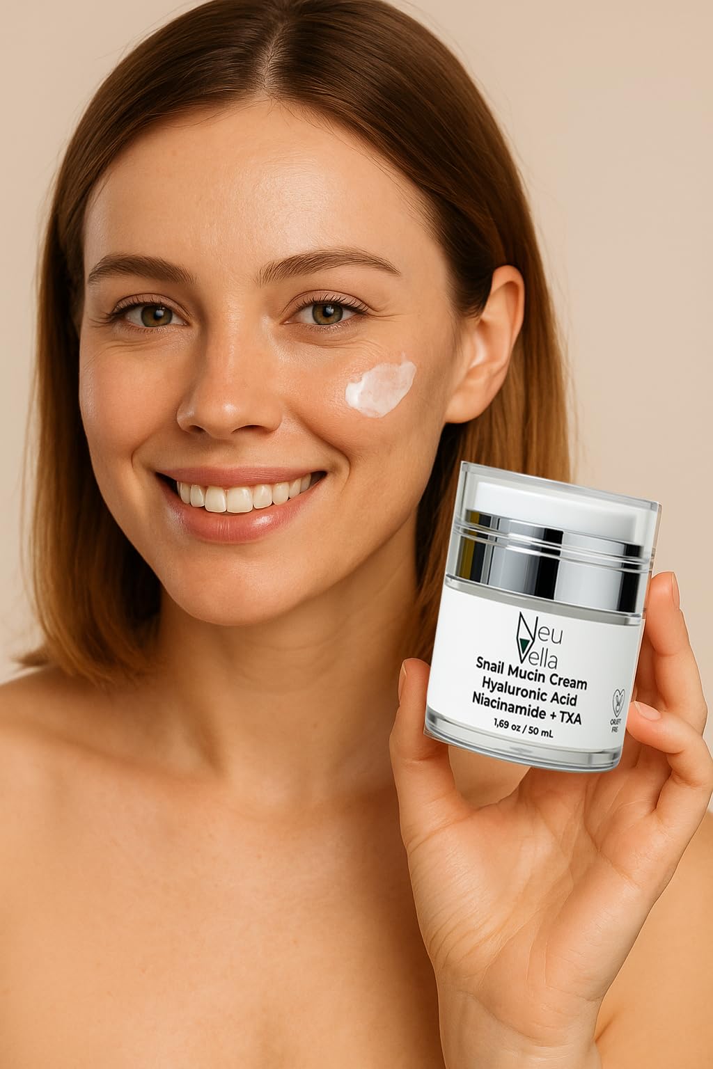 Neu Vella Snail Mucin Cream -Hyaluronic Acid + Niacinamide + TXA -for Dewy, Even-Looking Skin-1.69 oz