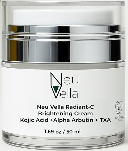 Neu Vella Radiant-C Brightening Vitamin Cream – Vitamin C + Tranexamic Acid + Alpha Arbutin + Kojic Acid Dipalmitate – Dark Spot Correcting, Tone-Evening Moisturizer | Made in USA, 1 Fl Oz