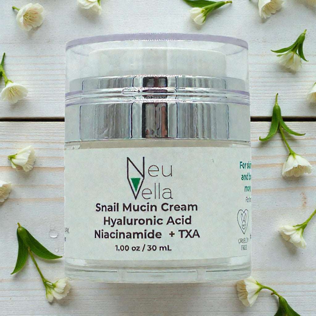 Neu Vella Snail Mucin Cream -Hyaluronic Acid + Niacinamide + TXA -for Dewy, Even-Looking Skin-1.69 oz