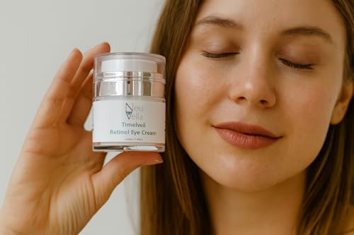 Neu Vella TimeVeil Retinol Eye Cream with Botanical Hyaluronic Acid, Niacinamide & Argan Oil – Brighten, Firm & Smooth Fine Lines – Gentle Anti-Aging Eye Treatment for Dark Circles & Puffiness – 1 oz