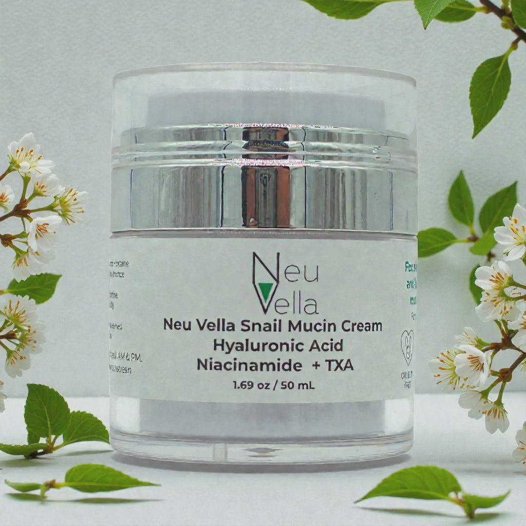 Neu Vella Snail Mucin Cream -Hyaluronic Acid + Niacinamide + TXA -for Dewy, Even-Looking Skin-1 oz